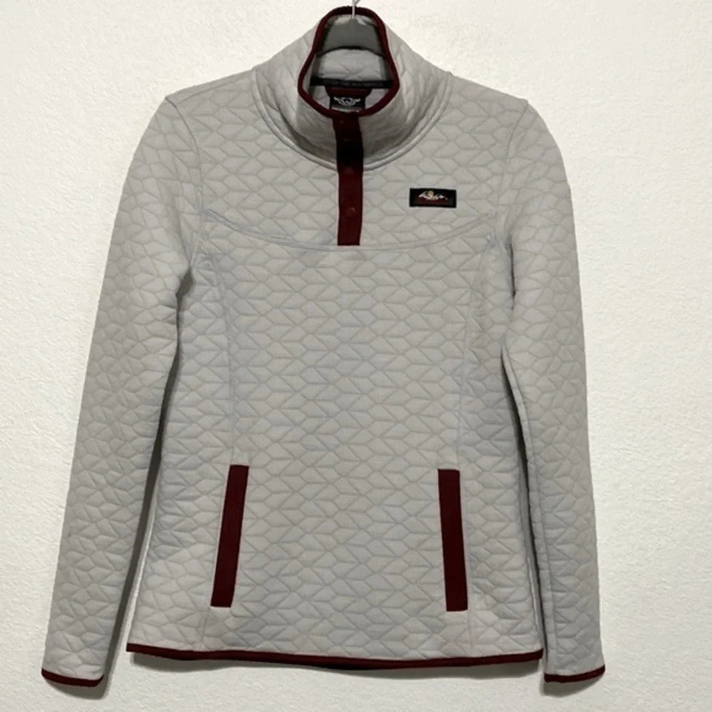 Moosejaw 1/4 Zip Quilted Pullover Mock Neck Fitted Gray Burgundy Size Small